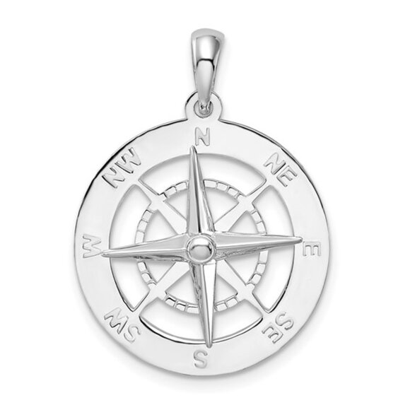 925 Sterling Silver RH Plated Nautical Small Compass Pendant Necklace 20.75mm - Picture 5 of 9